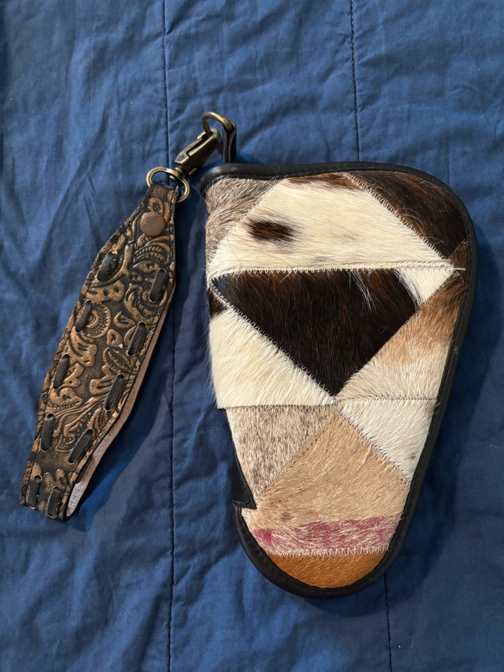 Cowhide Patchwork Wristlet Clutch - Multi Brown